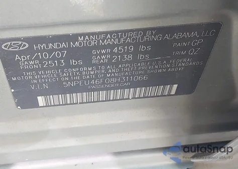 2008 Hyundai Sonata Limited V6/Se V6 from USA, damaged, VIN 5NPEU46F08H311066